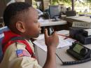 A young Boy Scout participates in JOTA 2017 through the Huntsville (AL) Amateur Radio Club (K4BFT).